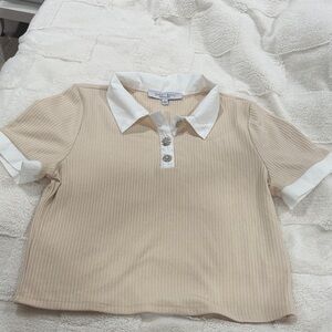 SHEIN Beige and White Kids Polo Shirt